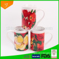 12oz H-shape flower decal ceramic mug ,wholesale stoneware mug